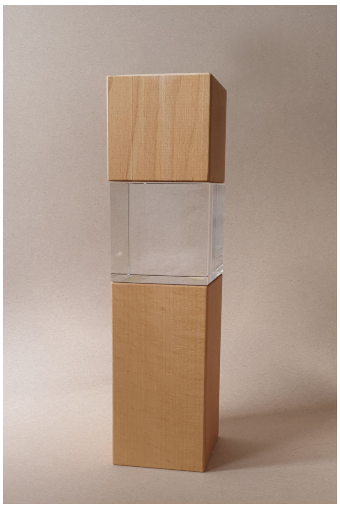 Glaspokale mit Gravur, Glastrophäen, Glasawards, 3D Foto Glasgravur, Pokale:  Holzaward Cubix-Buche