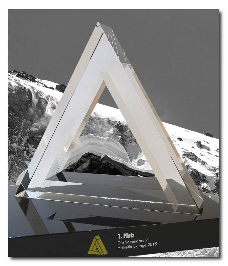 Glaspokale mit Gravur, Glastrophäen, Glasawards, 3D Foto Glasgravur, Pokale:  Helvetia Award