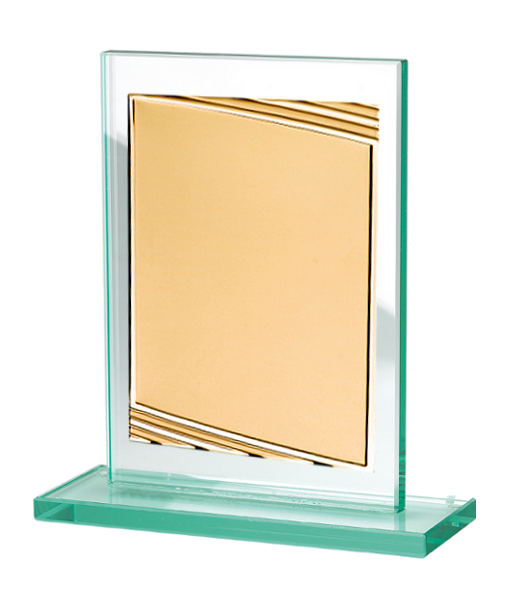 Glaspokale mit Gravur, Glastrophäen, Glasawards, 3D Foto Glasgravur, Pokale:  Ehrenplatte Gold