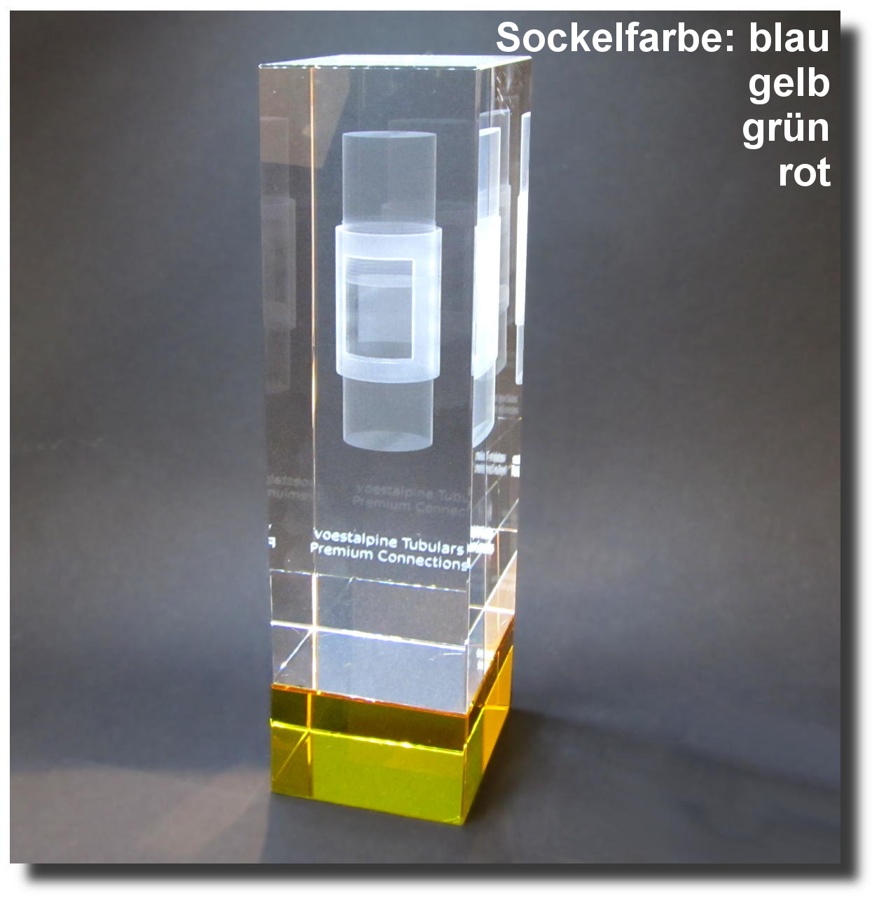Glaspokale mit Gravur, Glastrophäen, Glasawards, 3D Foto Glasgravur, Pokale:  3D-Glasquader-farbig