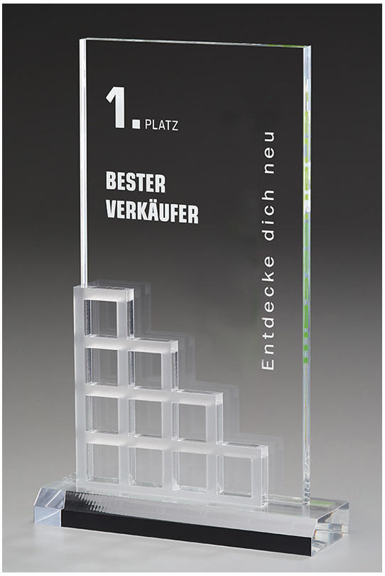 Glaspokale mit Gravur, Glastrophäen, Glasawards, 3D Foto Glasgravur, Pokale:  Acrylglaspokal Cascade