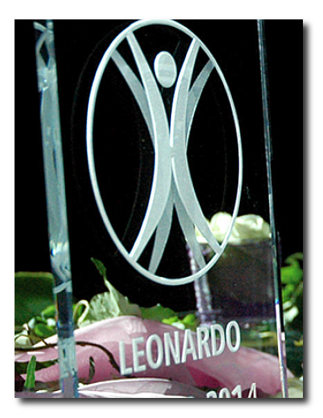 Sonderanfertigung Leonardo Award mit sandgestrahltem Sujet