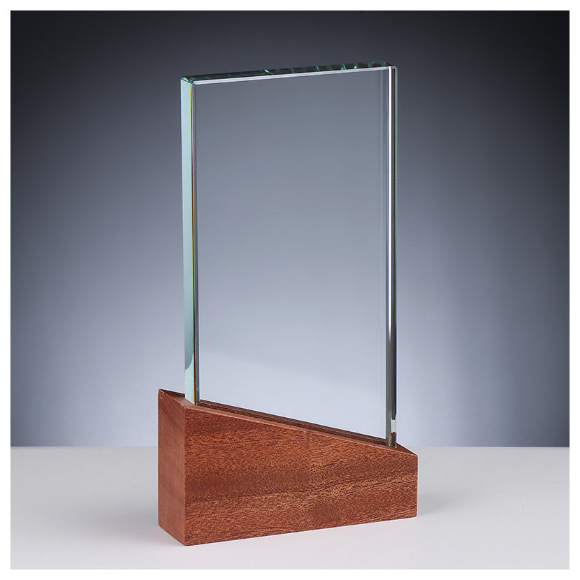 Glaspokale mit Gravur, Glastrophäen, Glasawards, 3D Foto Glasgravur, Pokale:  Holz-Glas-Award Borneo