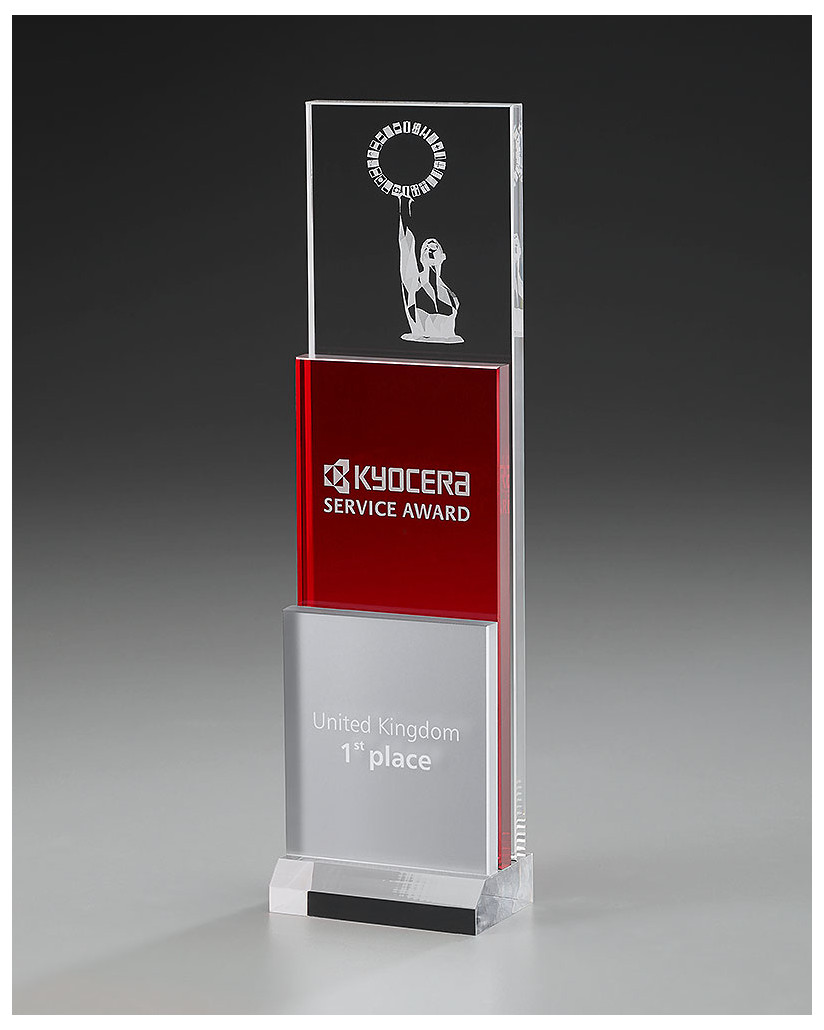 Glaspokale mit Gravur, Glastrophäen, Glasawards, 3D Foto Glasgravur, Pokale:  Acrylglaspokal Fire-Step-Award