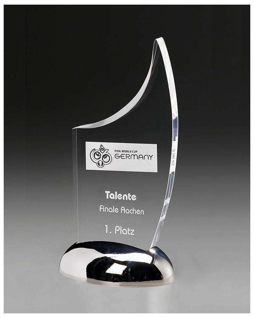 Glaspokale mit Gravur, Glastrophäen, Glasawards, 3D Foto Glasgravur, Pokale:  Acryltrophe Metal-Sail-Award