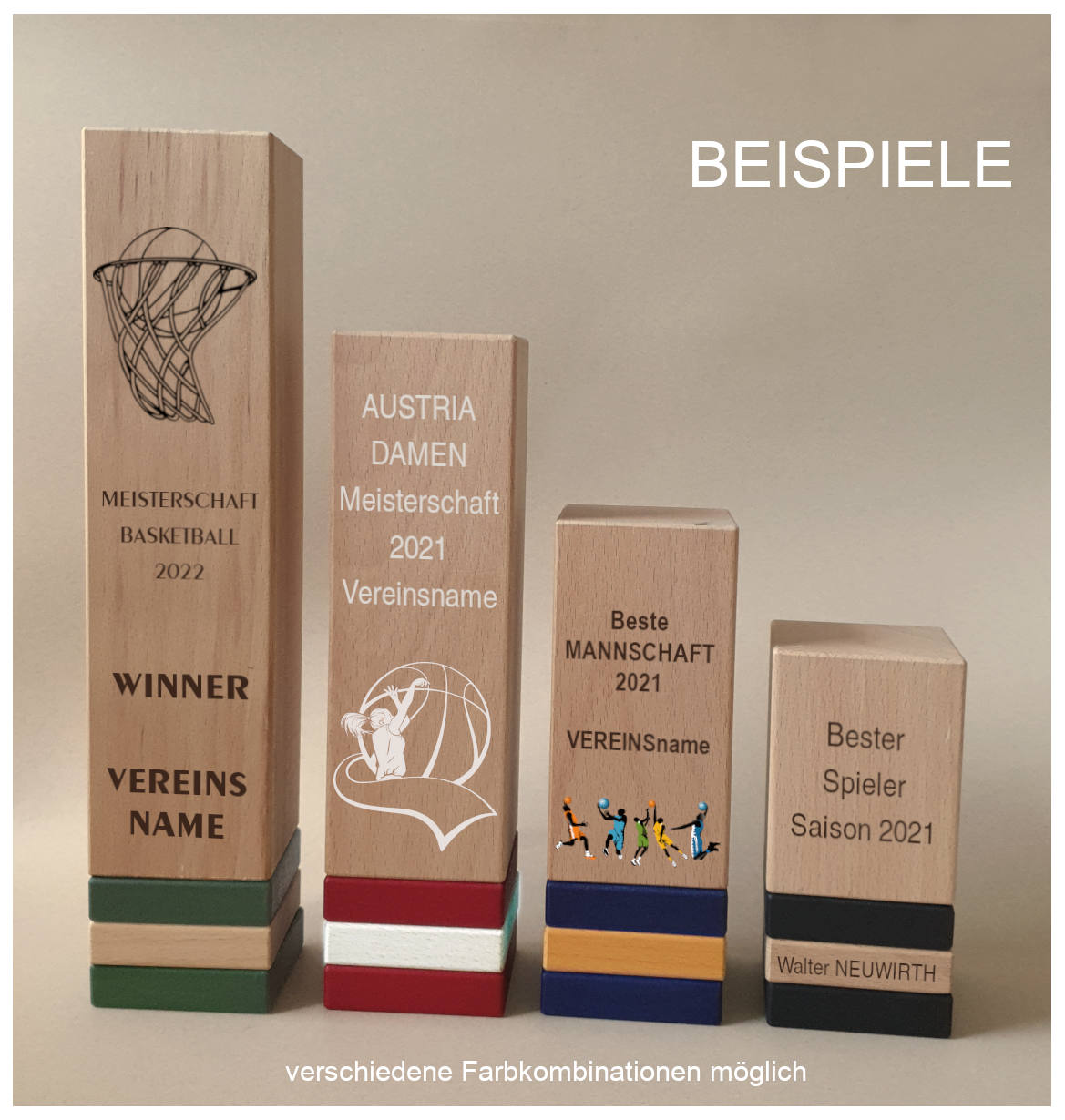 Glaspokale mit Gravur, Glastrophäen, Glasawards, 3D Foto Glasgravur, Pokale:  Holzpokal Triumpf-Basketball