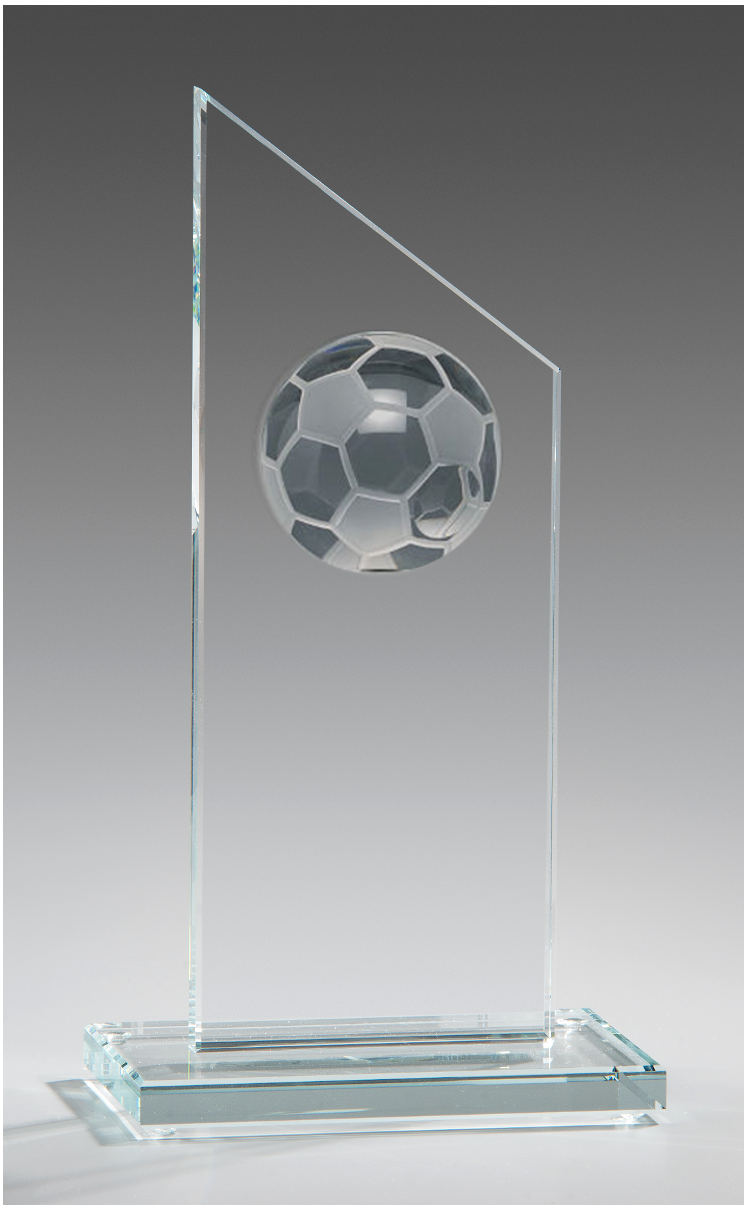 Glaspokale mit Gravur, Glastrophäen, Glasawards, 3D Foto Glasgravur, Pokale:  Glaspokal Dubai-Fuball