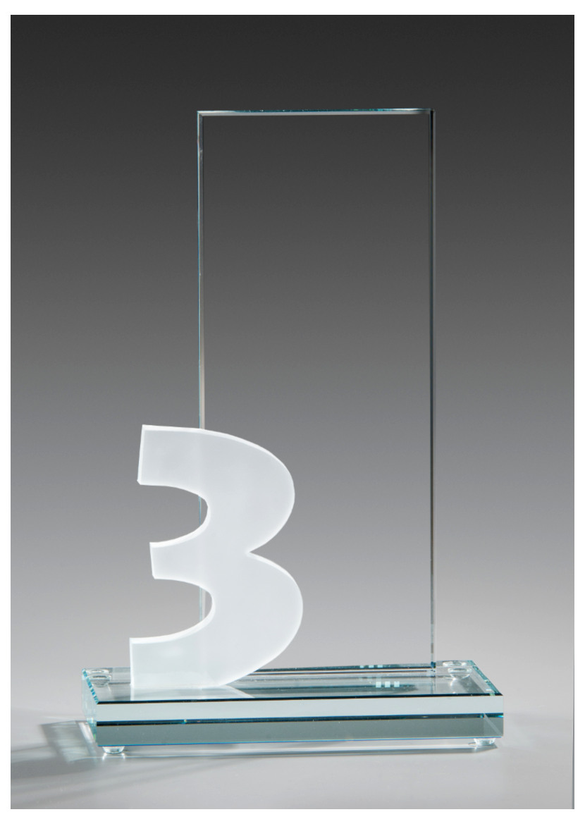 Glaspokale mit Gravur, Glastrophäen, Glasawards, 3D Foto Glasgravur, Pokale:  Glaspokal Bester-dritter