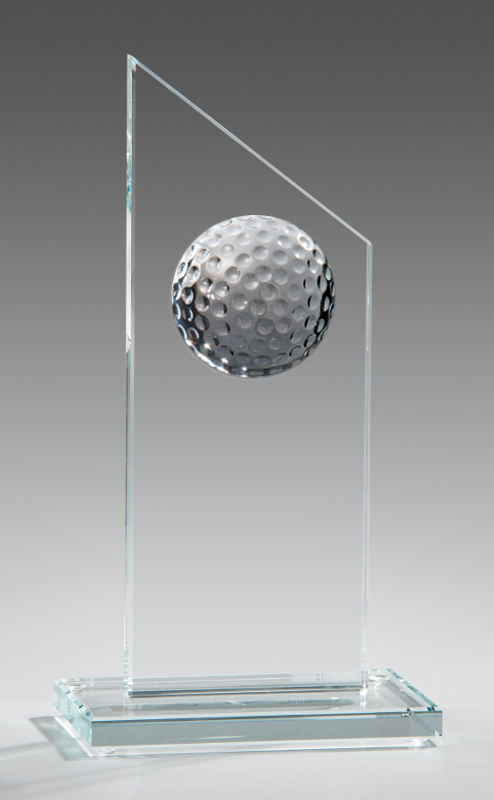 Glaspokale mit Gravur, Glastrophäen, Glasawards, 3D Foto Glasgravur, Pokale:  Dubai-Golfaward
