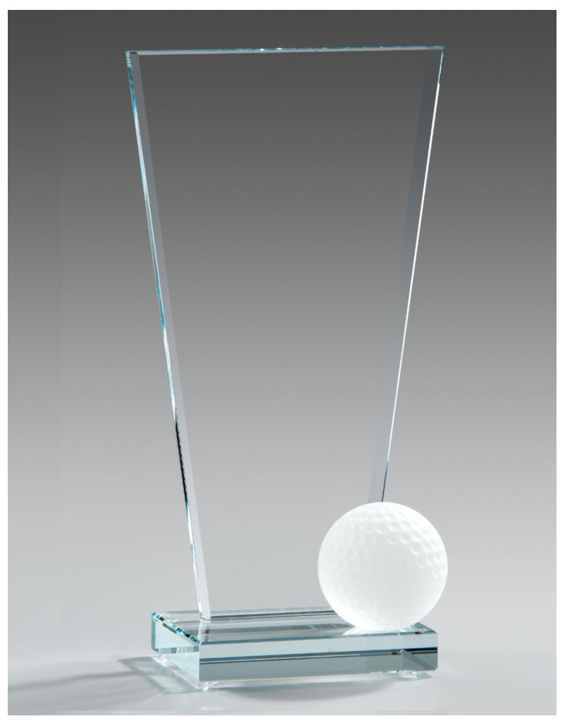 Glaspokale mit Gravur, Glastrophäen, Glasawards, 3D Foto Glasgravur, Pokale:  Golfaward-1