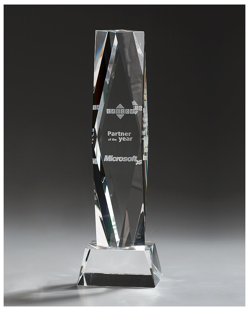 Glaspokale mit Gravur, Glastrophäen, Glasawards, 3D Foto Glasgravur, Pokale:  Glaspokal President-Award
